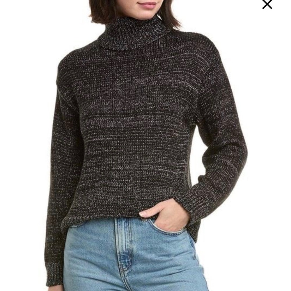 Joes Jeans Womens Black Silver Metallic Turtleneck Shimmer Knit Sweater Size M